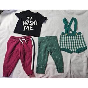 (Lot of 4) Toddlers Pants Shirt Shorts With Suspenders Carter's Size 12 Months